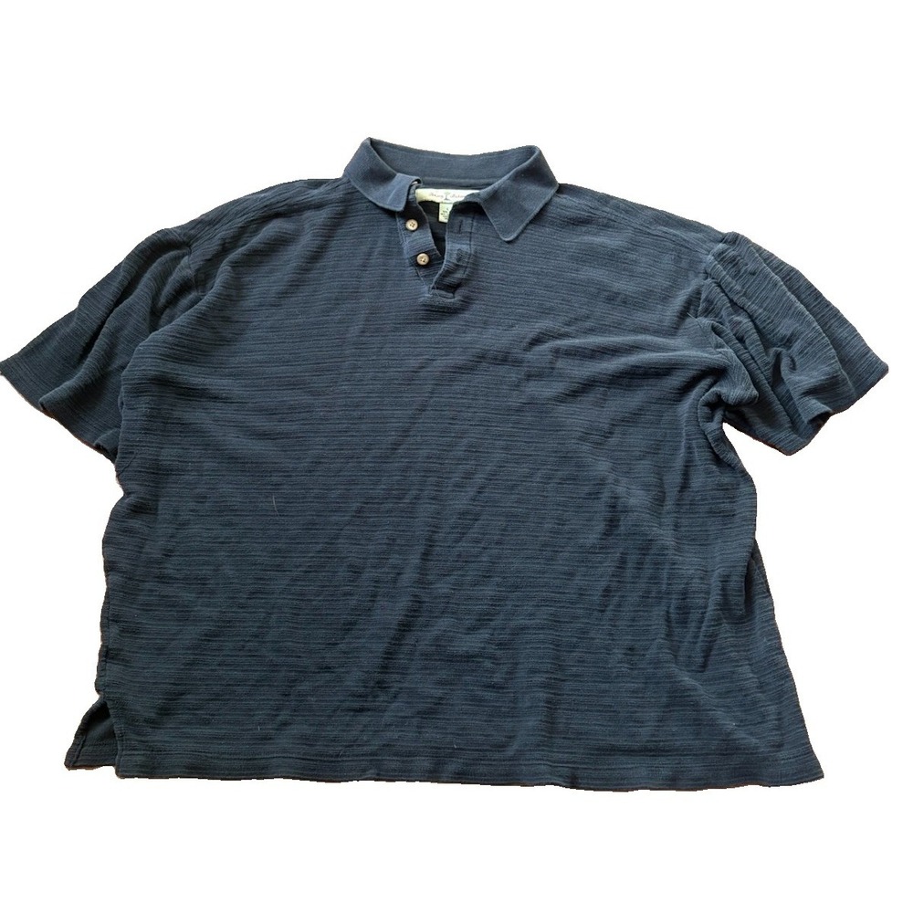 Tommy Bahama Polo Shirt Mens Large Black Silk Cotton Blend Short Sleeve Golf Top